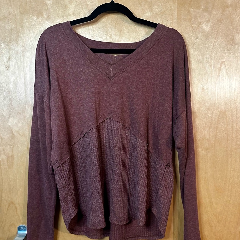 Knox Rose Waffle Peplum Cozy V-Neck Sweater Blouse Long Sleeve